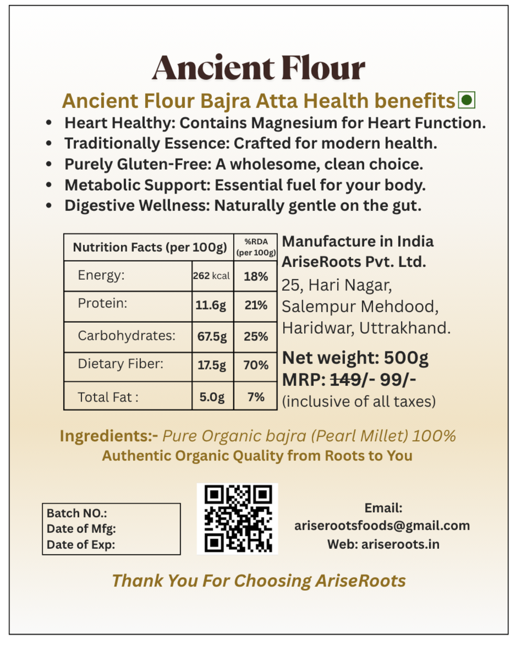 Ancient Grain Flour 'Bajra Atta'