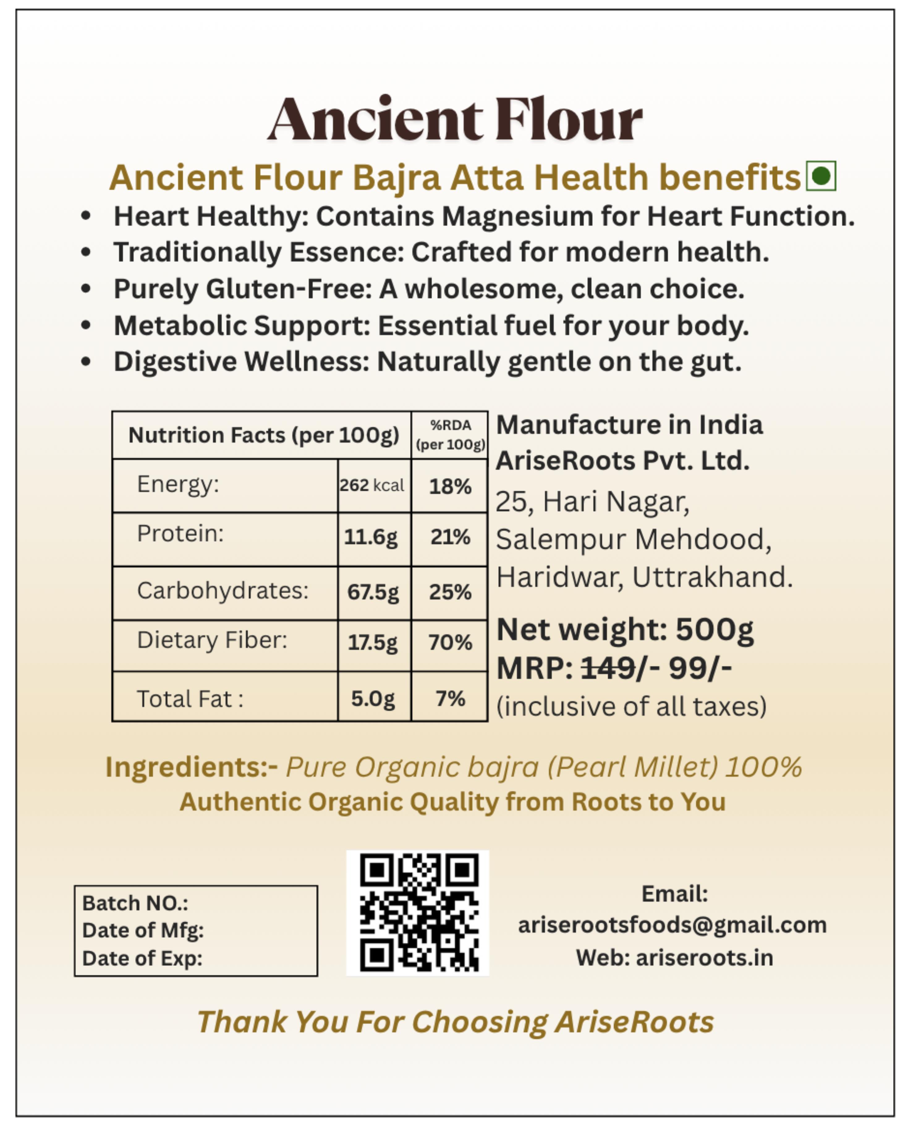 Ancient Grain Flour 'Bajra Atta'